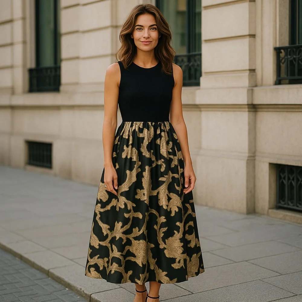 Calvin Klein Black and Gold Maxi Dress